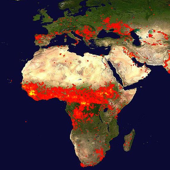 اكتشاف تركيز الحرائق بشكل اكبر في منطقة جنوب افريقيا 