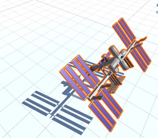 Working on the rendered 3D model in Unity software of the International Space Station (ISS)