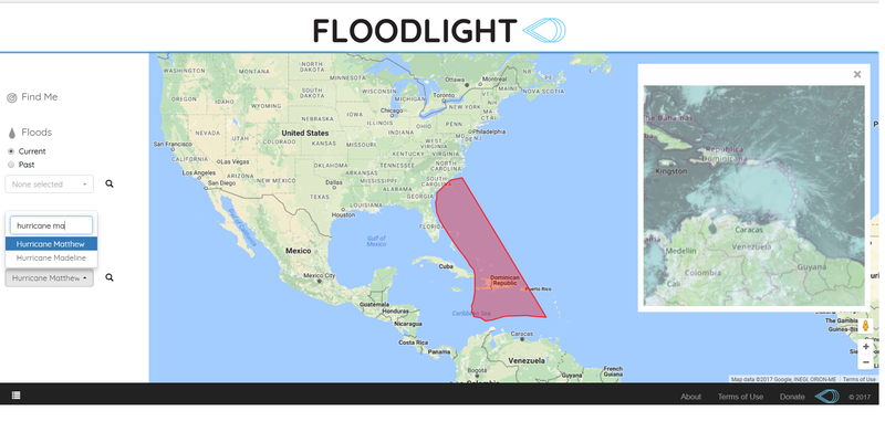 Floodlight global event tracker with satellite imagery
