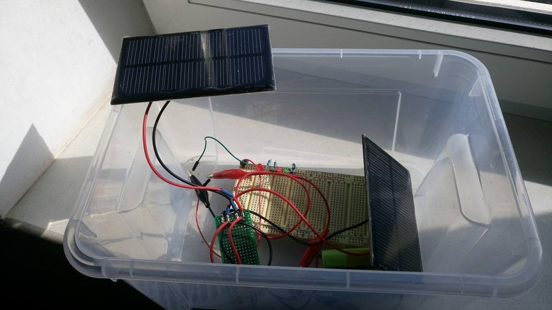 PV panels and battery part of the prototype. Charging before presentation.