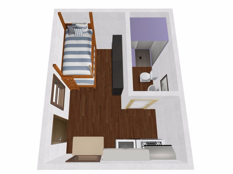 Our design is a 20 square meter house, in which the rooms are arranged to save space and maintaining the most basic needs of a person.