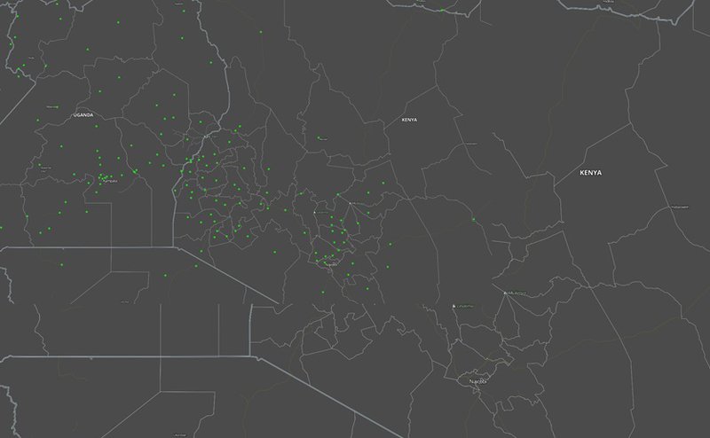 Layer 2: Kenya - Uganda Border Map over laid with Human Settlements Data (From NASA - SEDAC Centre)