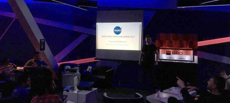 Awesome audience, awesome mentors, great people to present uRADMonitor to, while featuring the NASA logo on screen