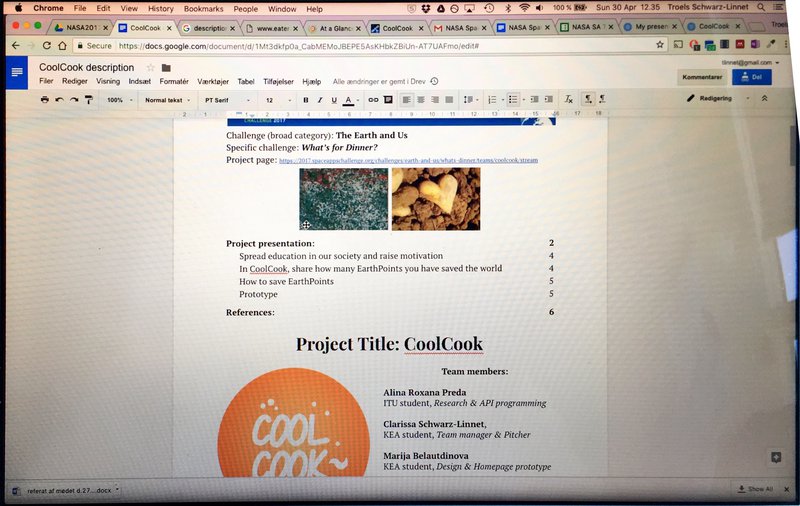 Troels is writing up the project proposal in a Google Doc.